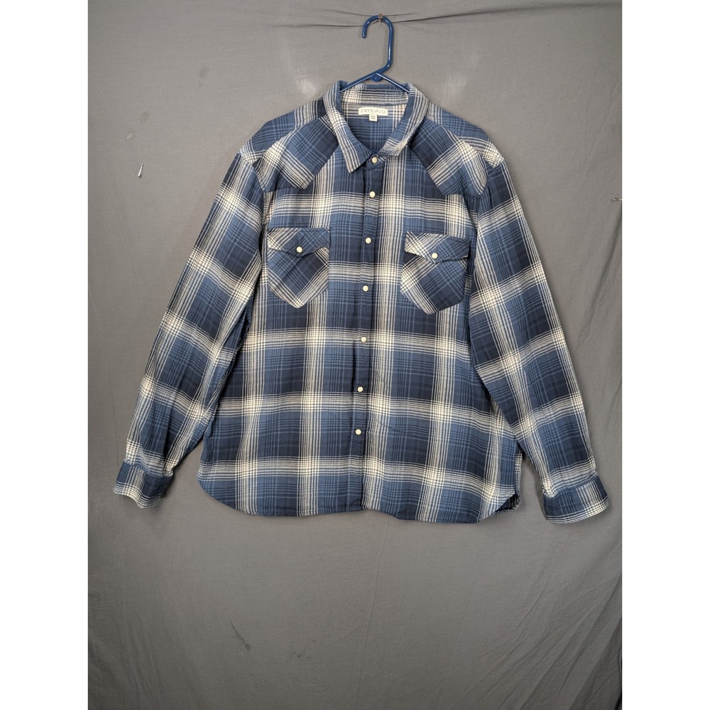 Frye‎ and Co Mens XXL Blue Plaid Western Pearl Snap Long Sleeve Flannel Shirt